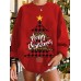 Women Christmas Tree Printed Letter Round Neck Casual Pullover Sweatshirt