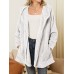 Women Plush Coat Open Front Side Pockets Casual Hooded Sweatshirt