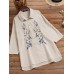 Embroidered Button Lapel Split Casual Cotton Shirt